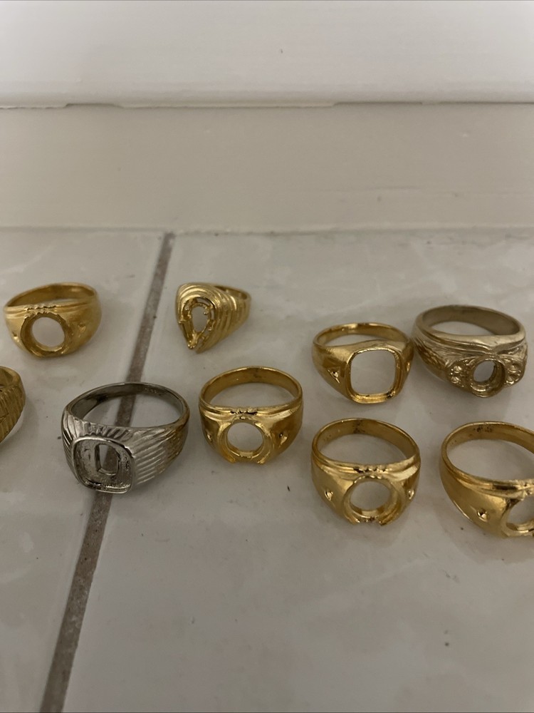 14 Assorted Plated Brass Ring Mounting Settings