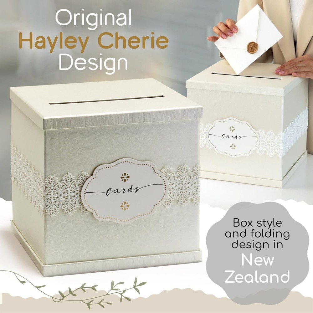 Ivory Wedding Card Box, Large 10x10 White Gift Holder, Envelope