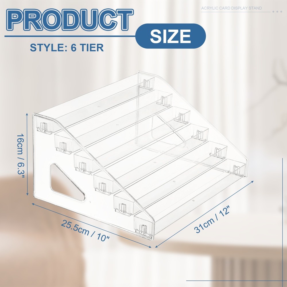 6 Tier Acrylic Card Display Stand for Trading Baseball, Clear