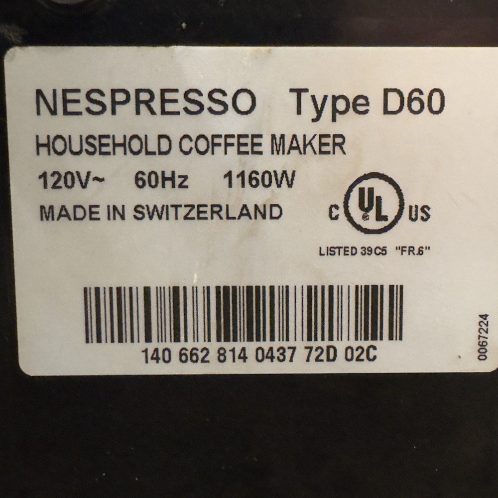 Nespresso Type D60 (Pixie) Coffee Machine Maker Brushed Aluminum/ Black Tested