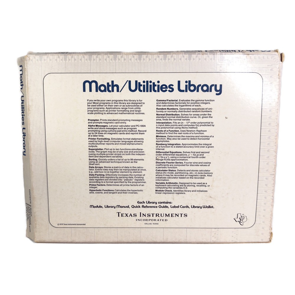 Texas Instruments Math Utilities Software Module For TI-58 TI-59 Calculator