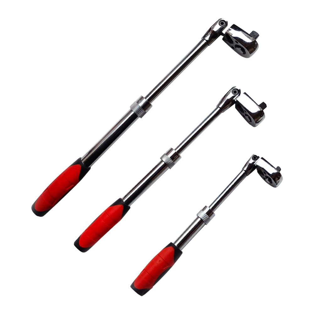 3Pcs Extendable Long Handle Socket Wrench Set Drive Ratchet Tool 1/4" 3/8" 1/2"