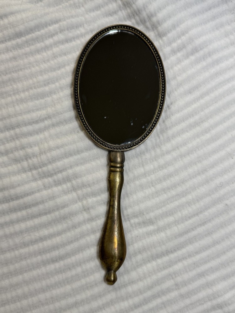 Vintage Brass Handheld Vanity Mirror Antique