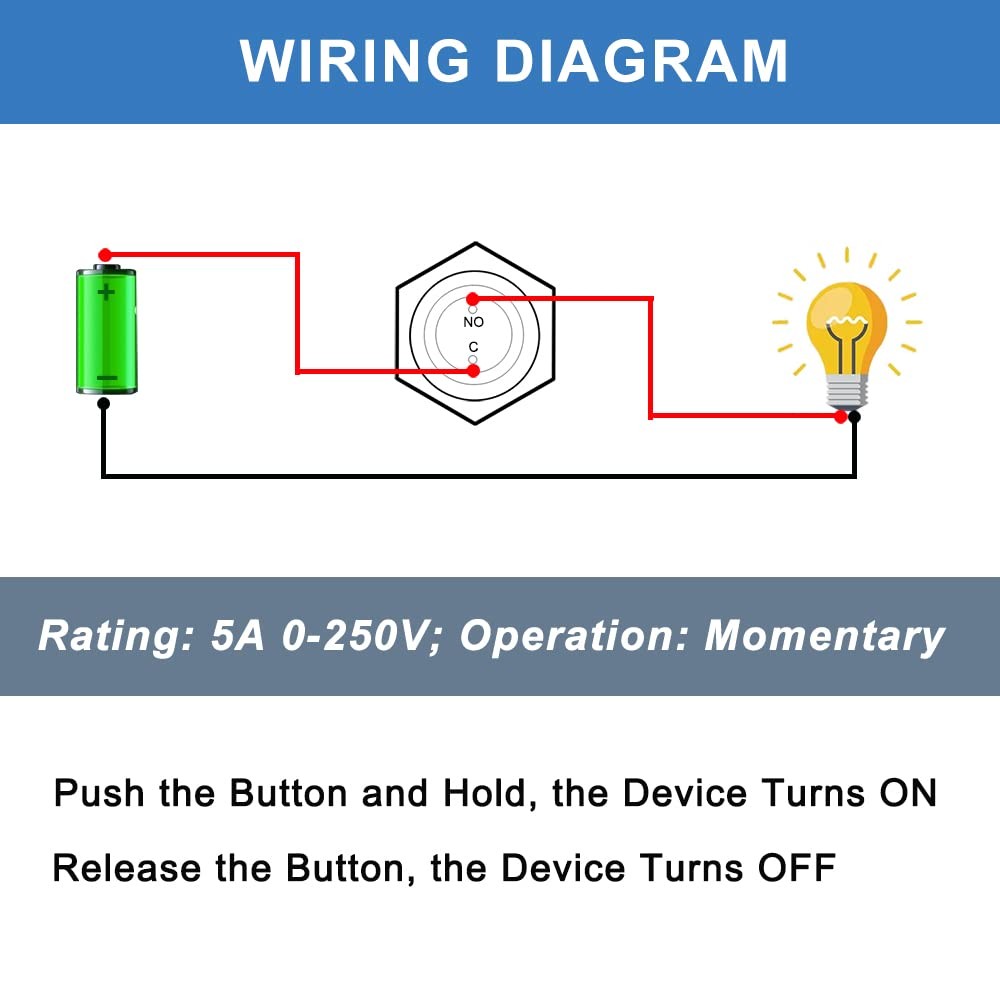 2-Pack 16mm Metal Momentary Push Button Switch Black Momentary Flat Head