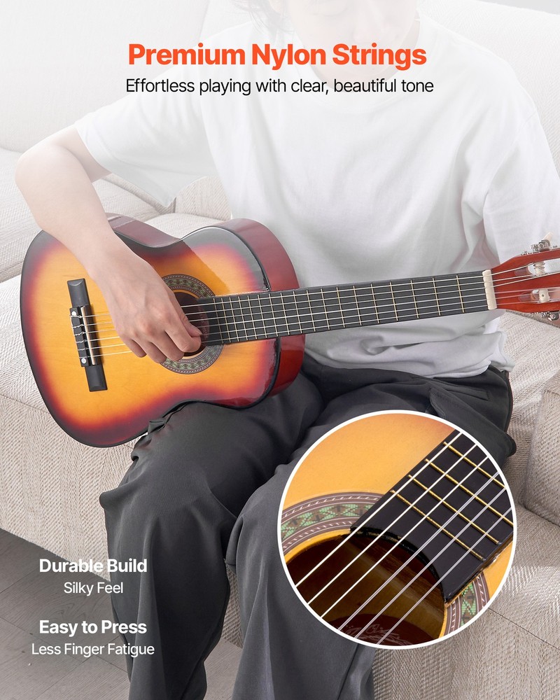 VEVOR Classical Guitar 30 in Guitar Beginner Starter Kit Nylon Strings Sunburst