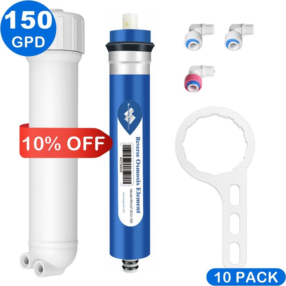 10 Pack 150 GPD Reverse Osmosis RO Membrane Water Filter Housing Replacement Set
