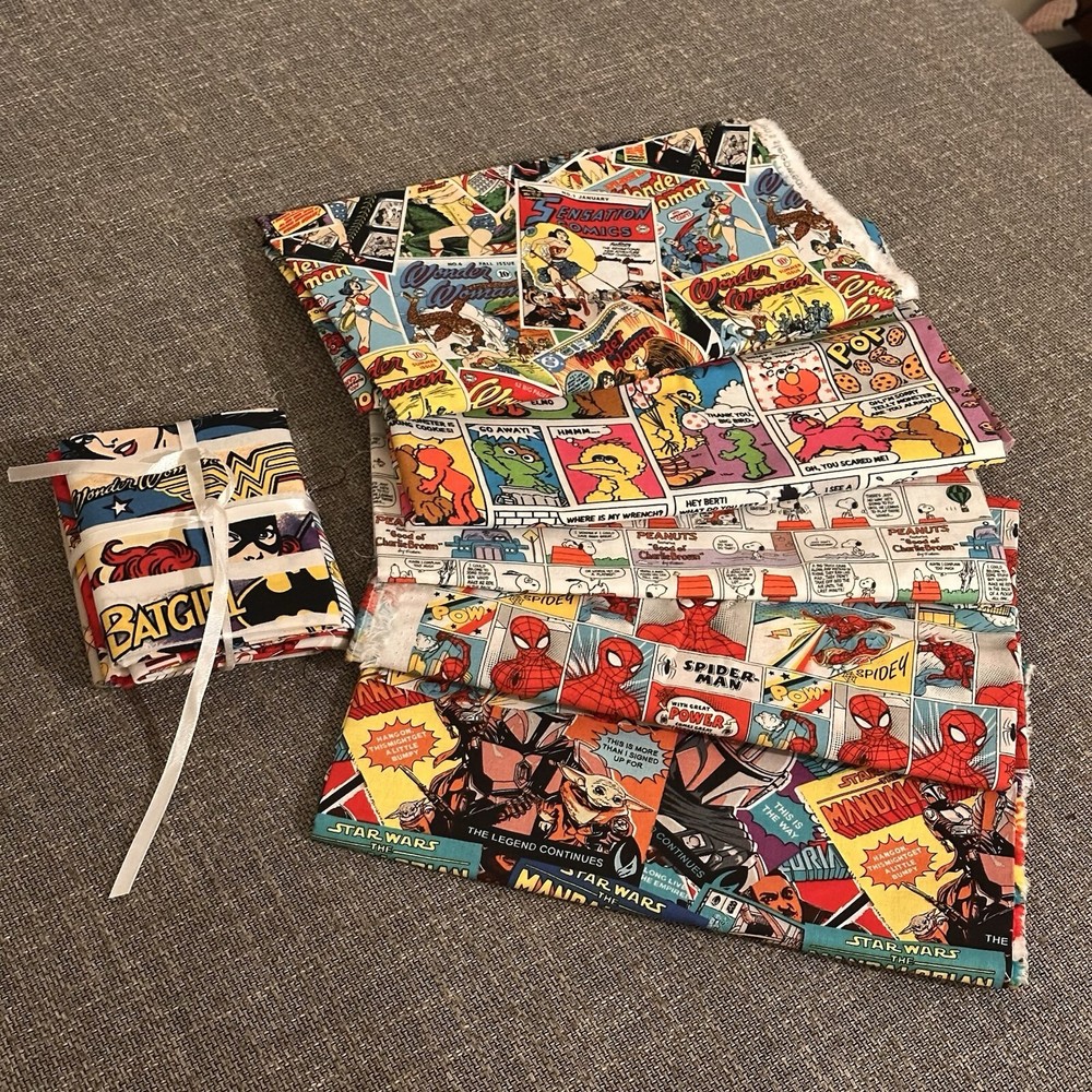 Quilting Fabric Bundle (9 Pieces) In Various Comic Prints