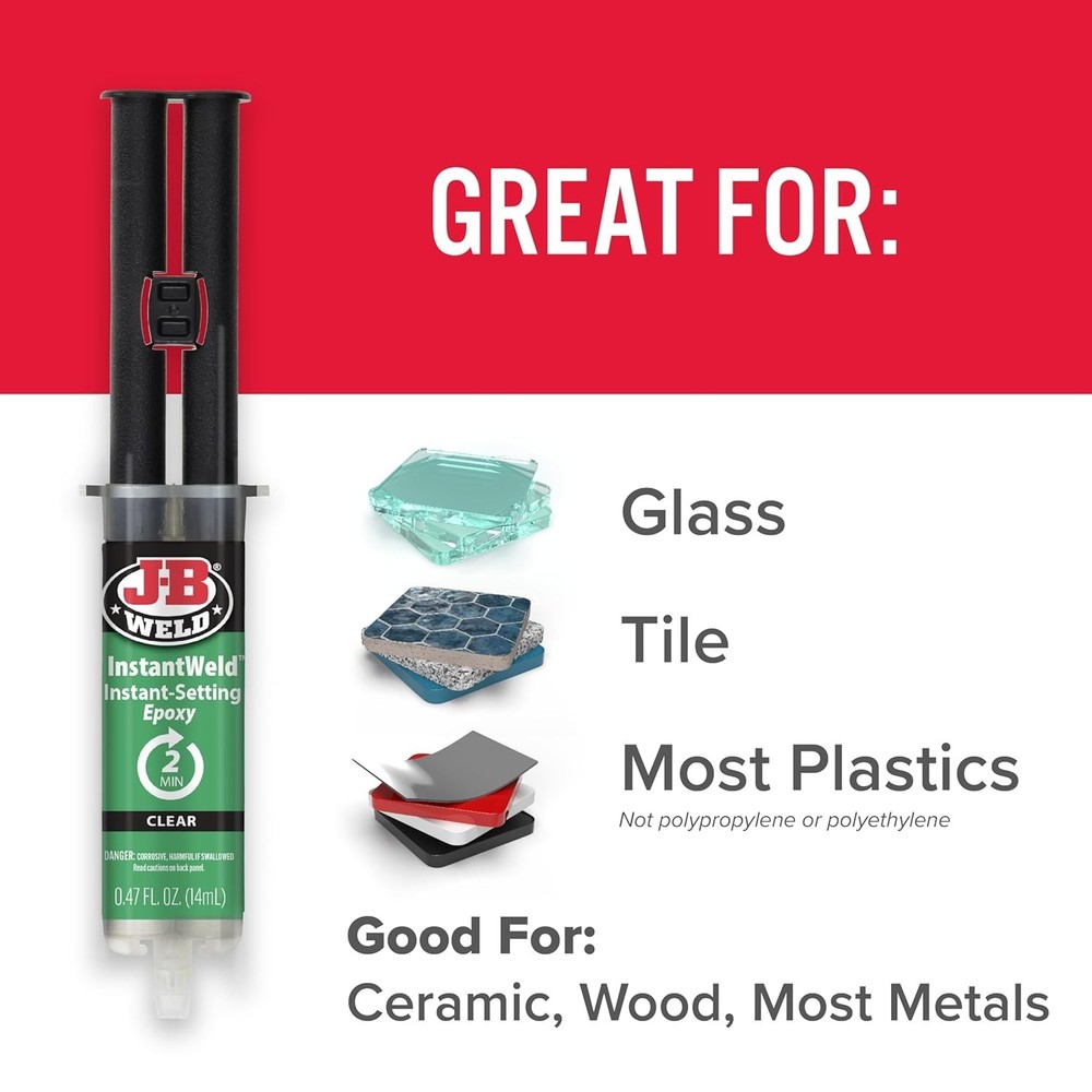 InstantWeld 2 Pack - Clear, 2 Minute Set Epoxy Adhesive, Static Mixer No Mess...