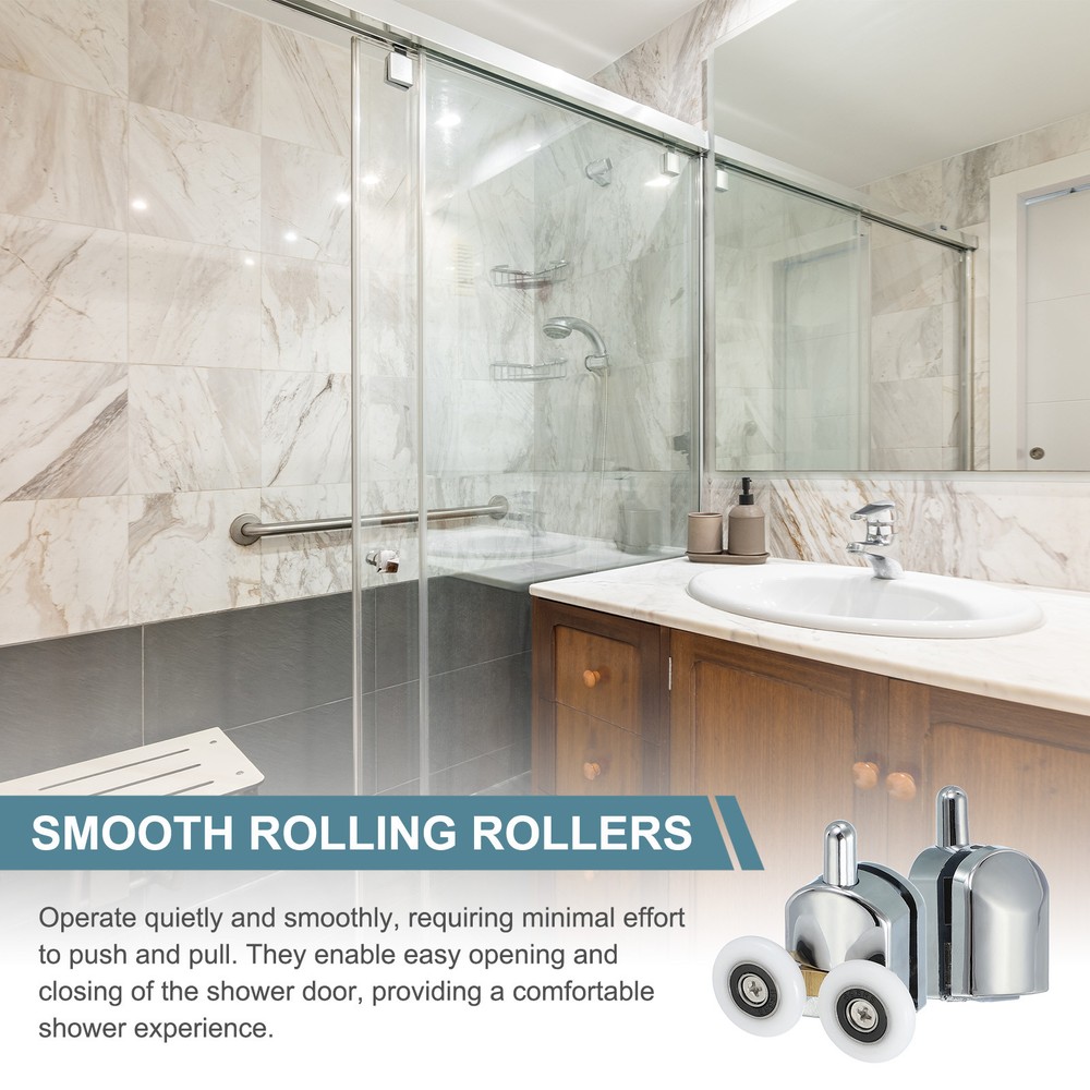2Pcs 25mm Double Shower Door Rollers Copper Bottom Wheels Pulleys Guide Silver
