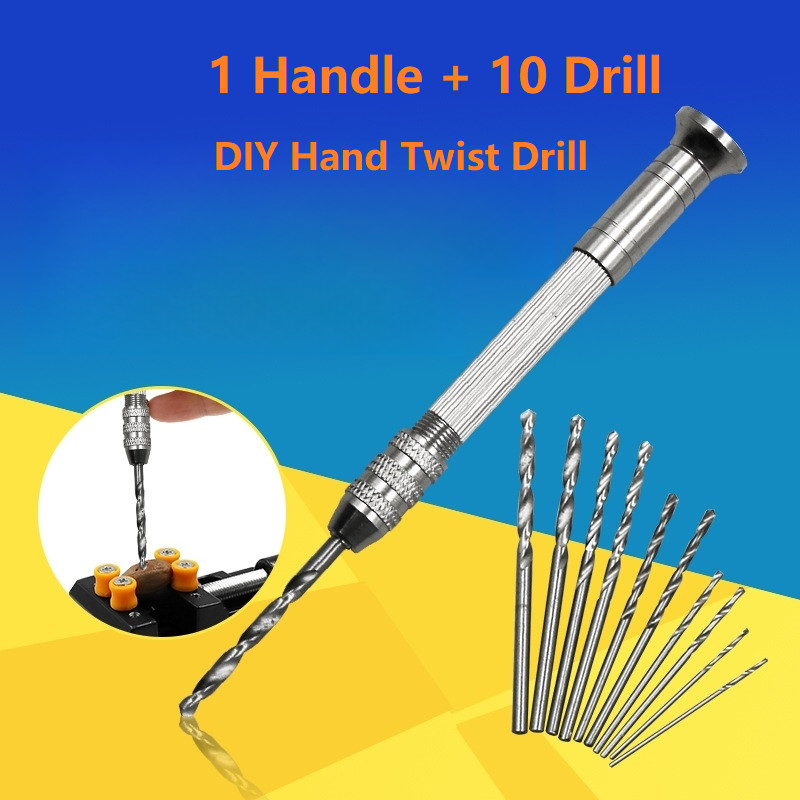 DIY Hand Tool 10pcs Mini Twist Micro-Drill Bits Set 1-3mm+ Aluminum Hand Twist