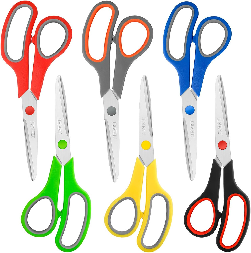 8" Scissors Bulk 6-Pack, All Purpose Scissors Stainless Steel Sharp for Office H