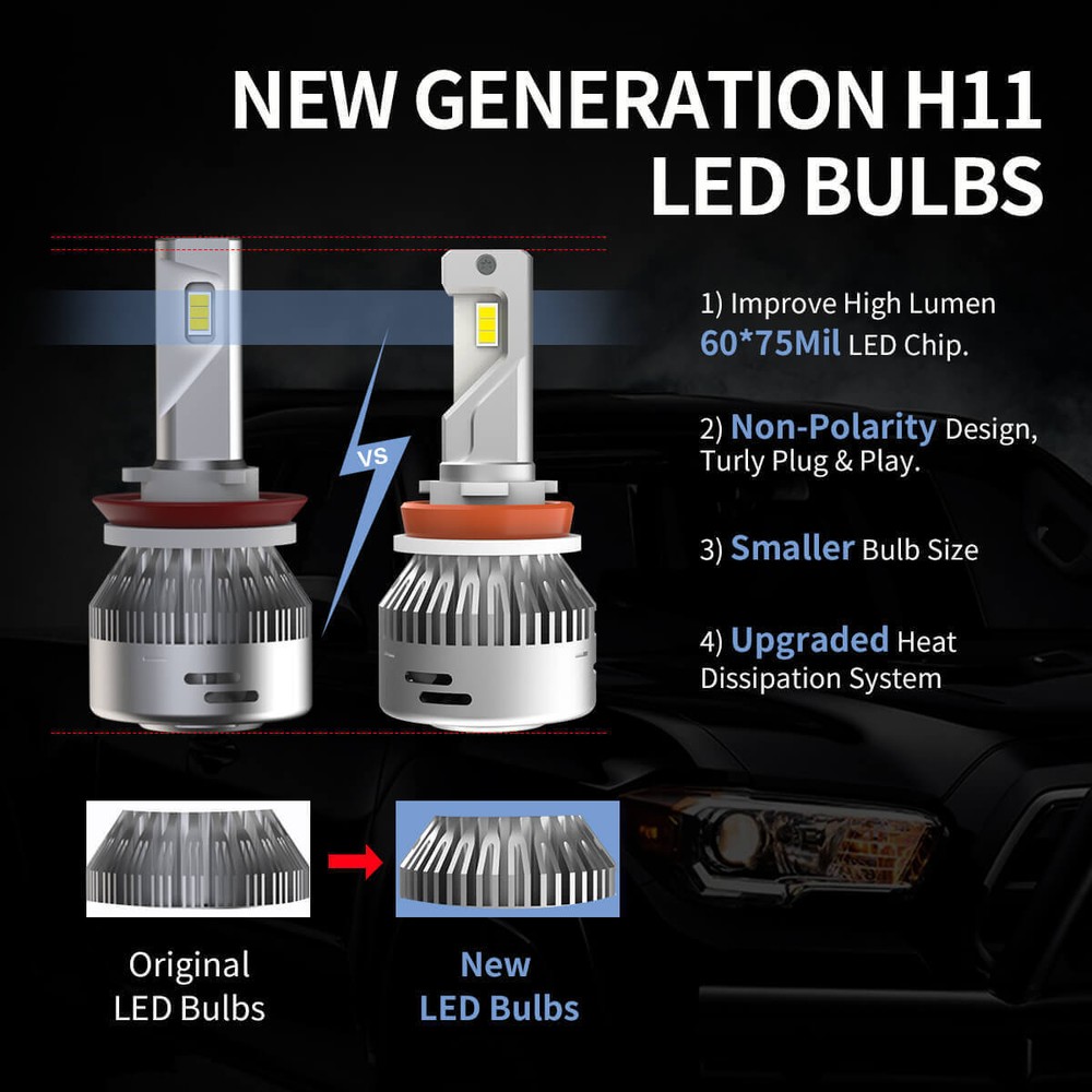Lasfit H11 LED Headlight Bulbs White Low Beam Conversion Kit 6000LM Super Bright