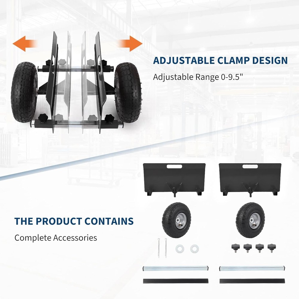 Panel Dolly 600LBS Capacity with Adjustable Clamp 10" Rubber Inflatable Tires