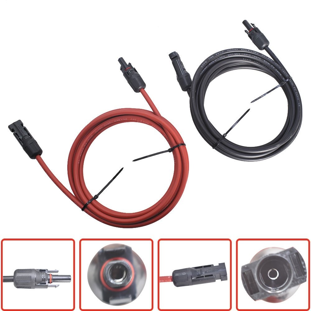 Labwork 1 Pair 10 Feet Black + Red Solar Panel Extension Cable Wire Connector