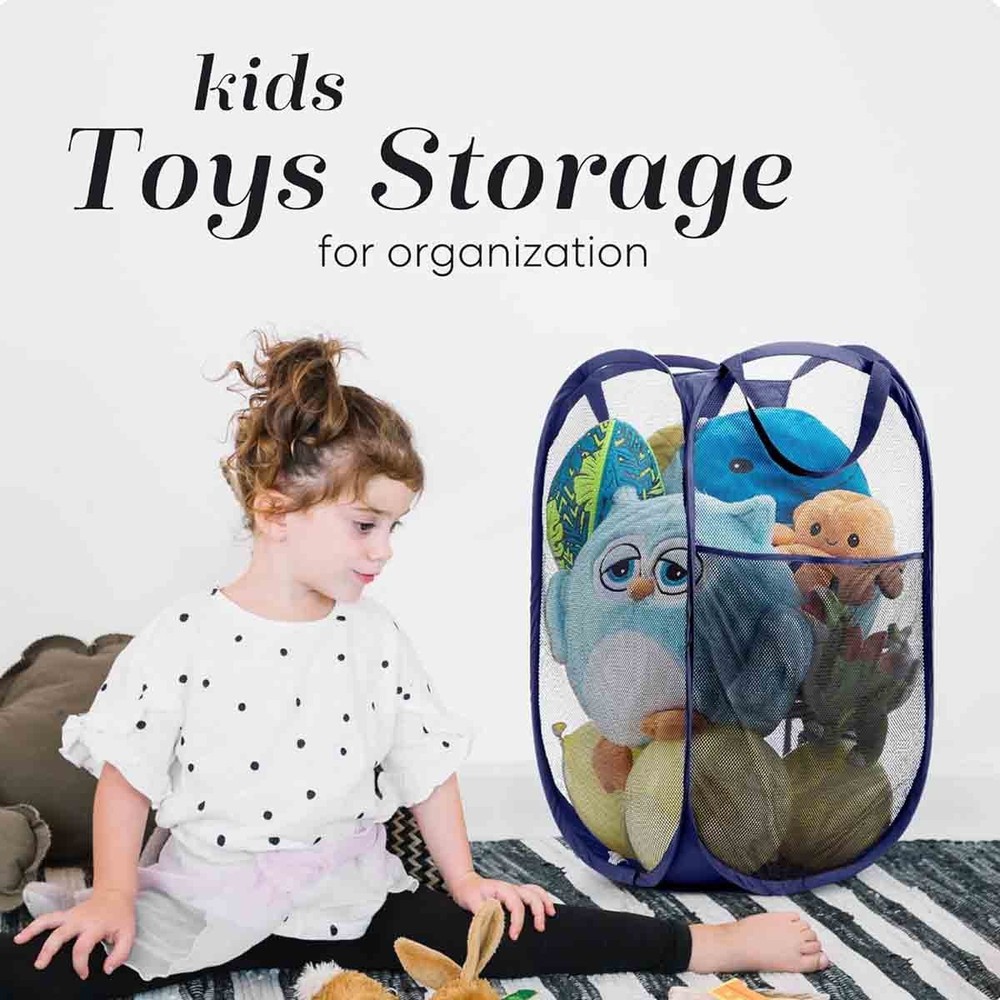 (Blue | 2-piece set) Convenient laundry folding mesh pop-up gift basket