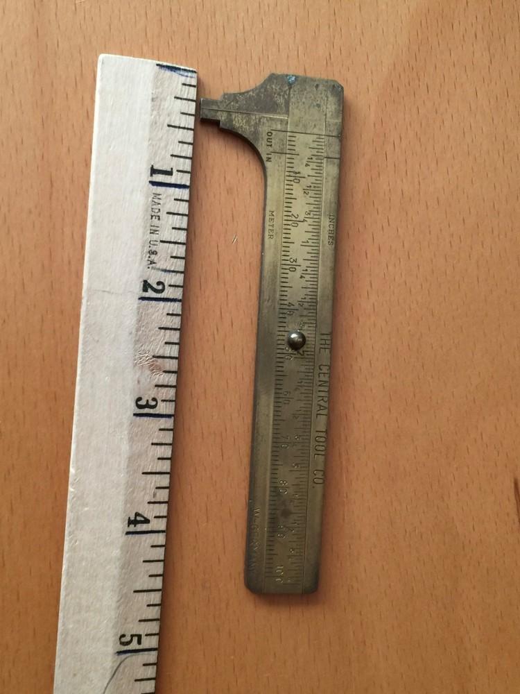 Vintage Solid Brass 4" Caliper Rule Pocket tool Germany Central Tool Company