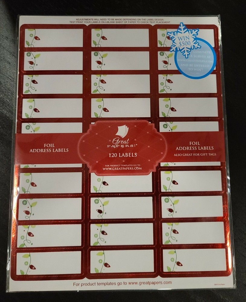 120 Foil Address Labels Holiday Lights