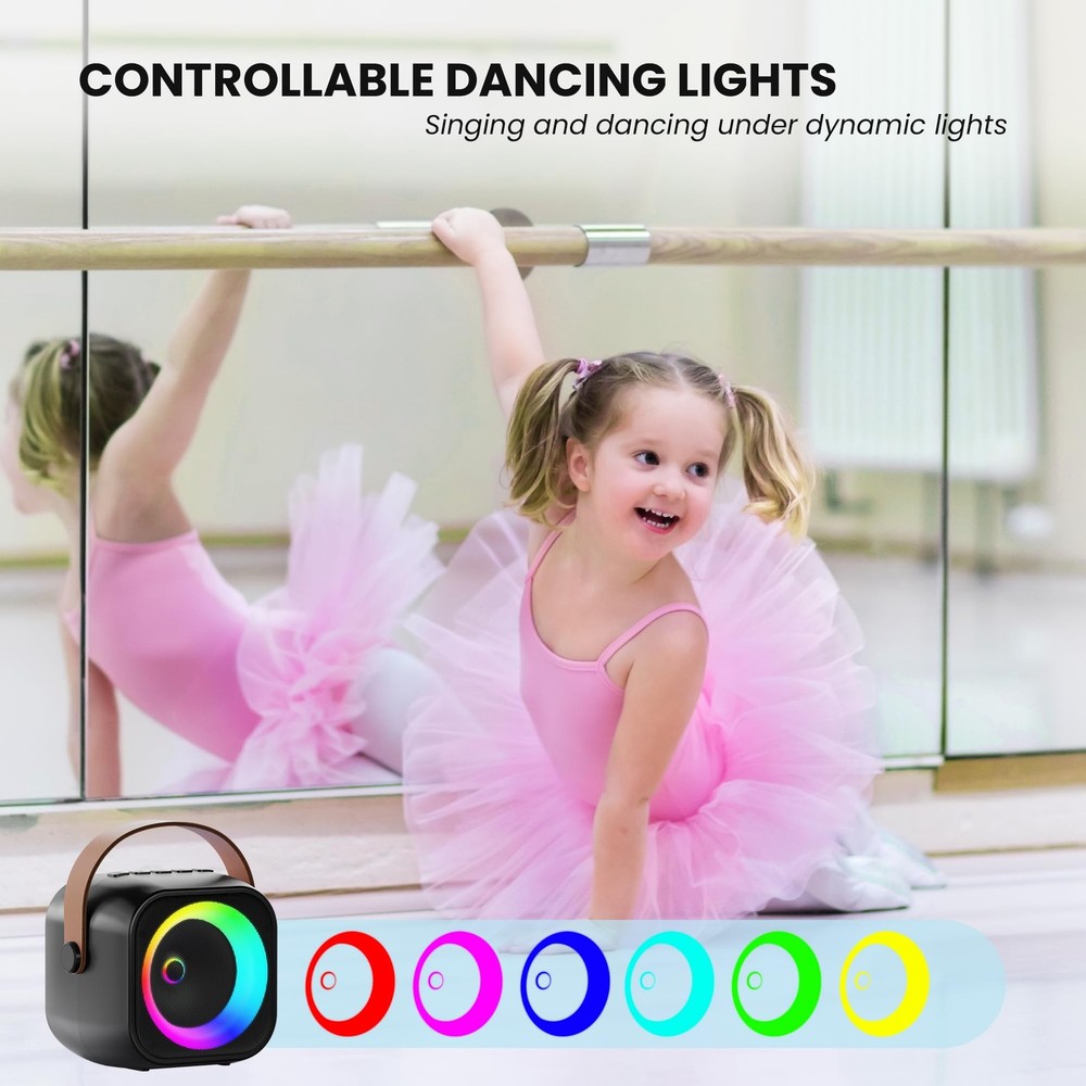 Mini Karaoke Machine, Portable Bluetooth Speaker 2 Mics, Black 2 Mics