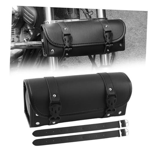 Leather Motorcycle Handlebar Bag,Large Capacity Front Fork Bag for Motorcycle