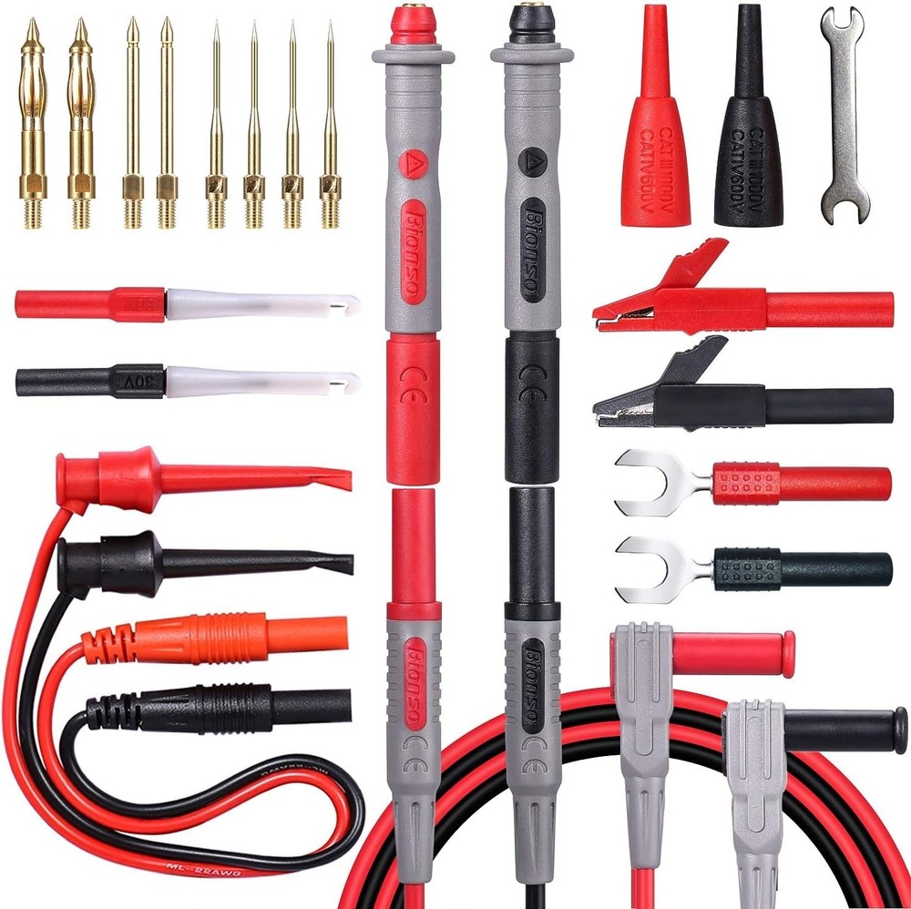 Multimeter Leads Kit Probes Alligator Clips Hooks with Storage