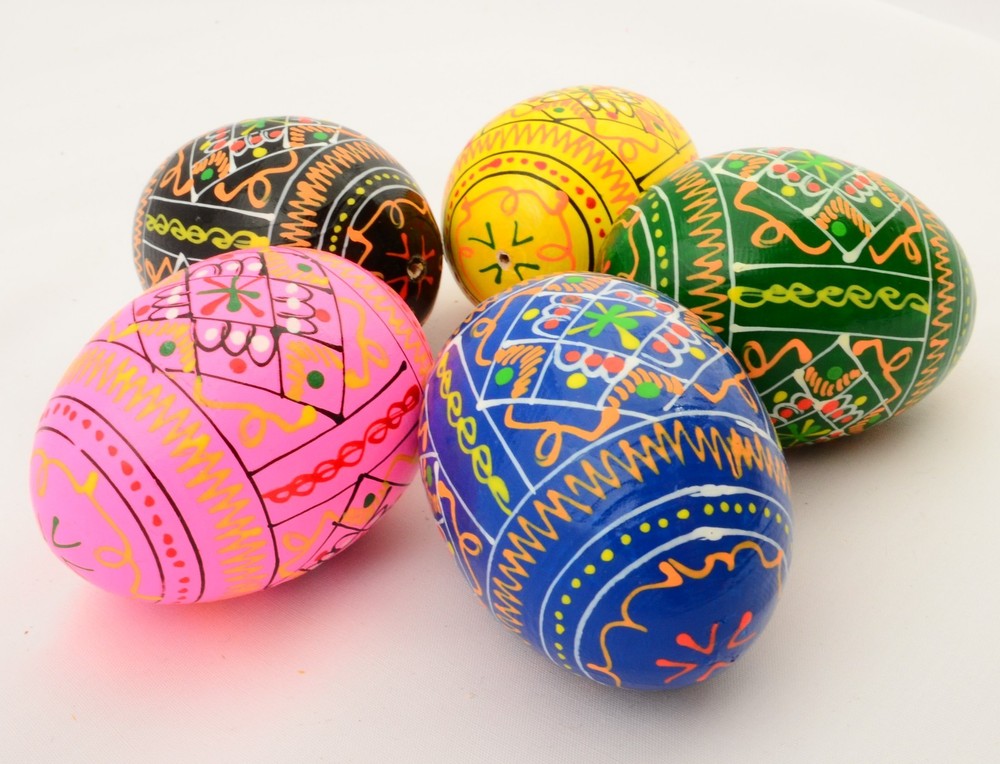 5 Wooden Ukrainian Pysanky Pysanka Easter Painted Eggs