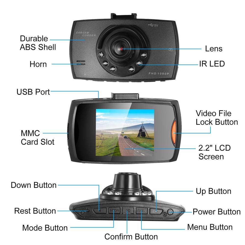 1080P Car DVR Camera Dash Cam Camcorder 90 Degree Angle Loop Recording Night Vis