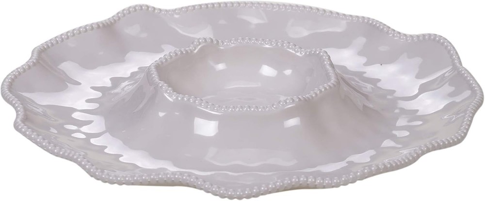 Certified International Perlette Cream Chip & Dip Serveware 14.5" Hostess Access