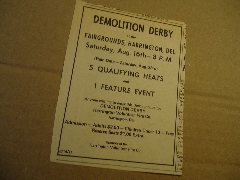 Demolition Derby 1969 Auto Races ad HARRINGON DE