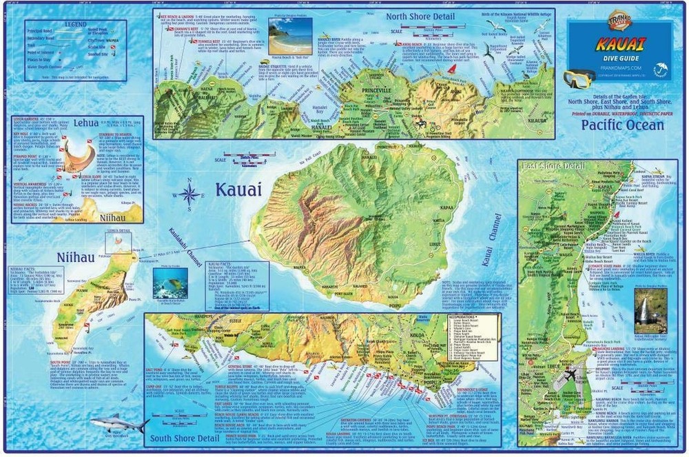 Kauai Dive & Snorkeling Map Laminated Poster