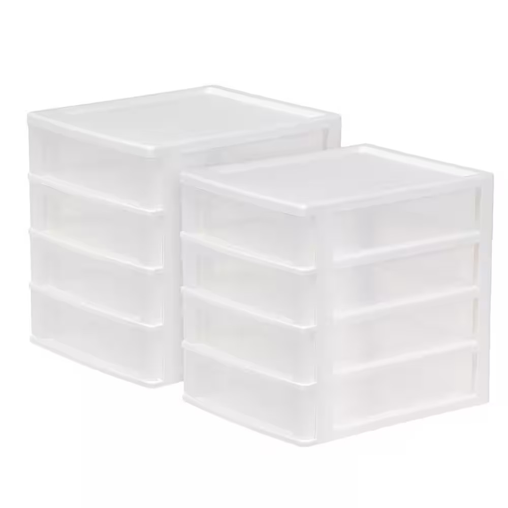 4 Drawer Compact Desktop System in White