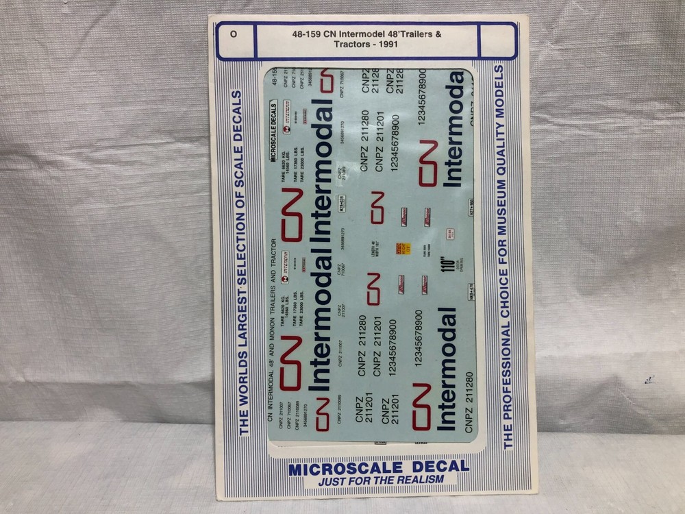 O Scale Microscale Decals 48-159 CN Intermodal 48' Trailers & Tractor