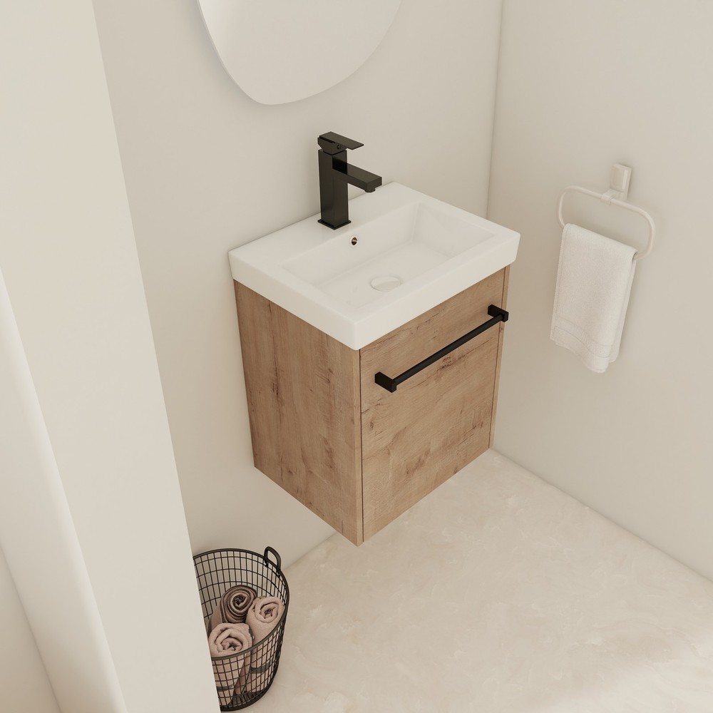 18"Floating Bathroom Vanity Wall-Mounted Ceramic Sink Door For Small Space White