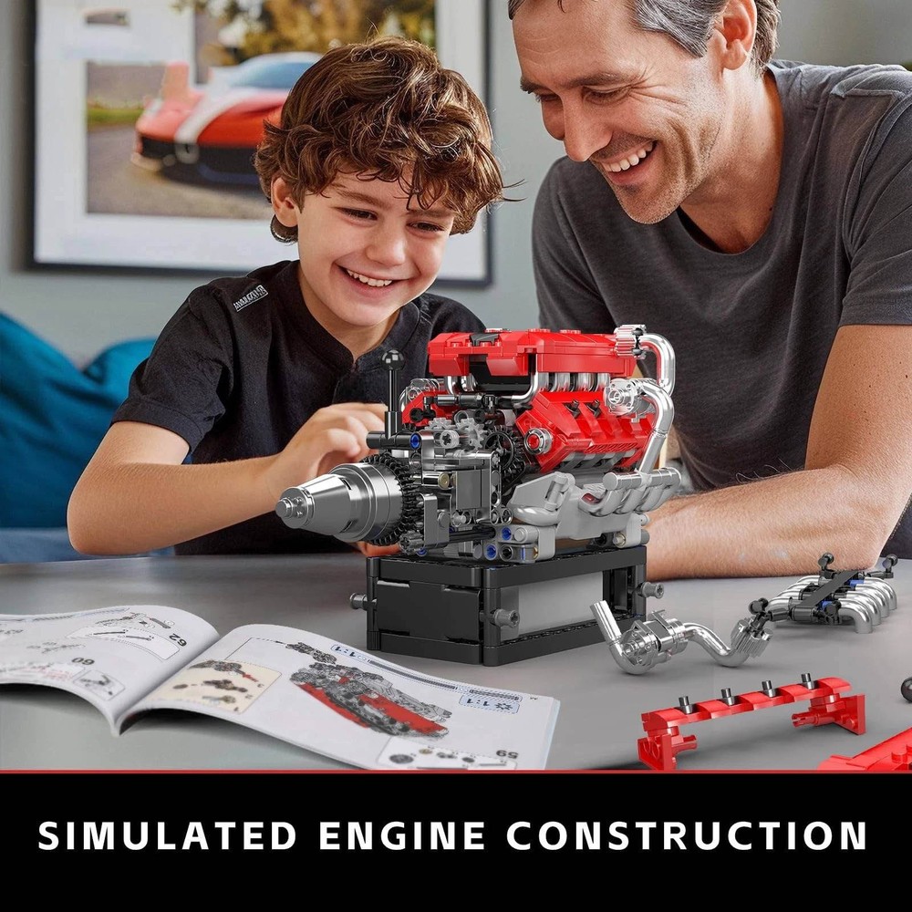 V8 Engine Motor Mechanical Engineering Model Building Block Toy Collection