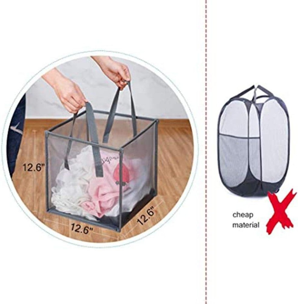 Pop Up Laundry Baskets - Mesh Collapsible Laundry Hampers Storage with Handle -