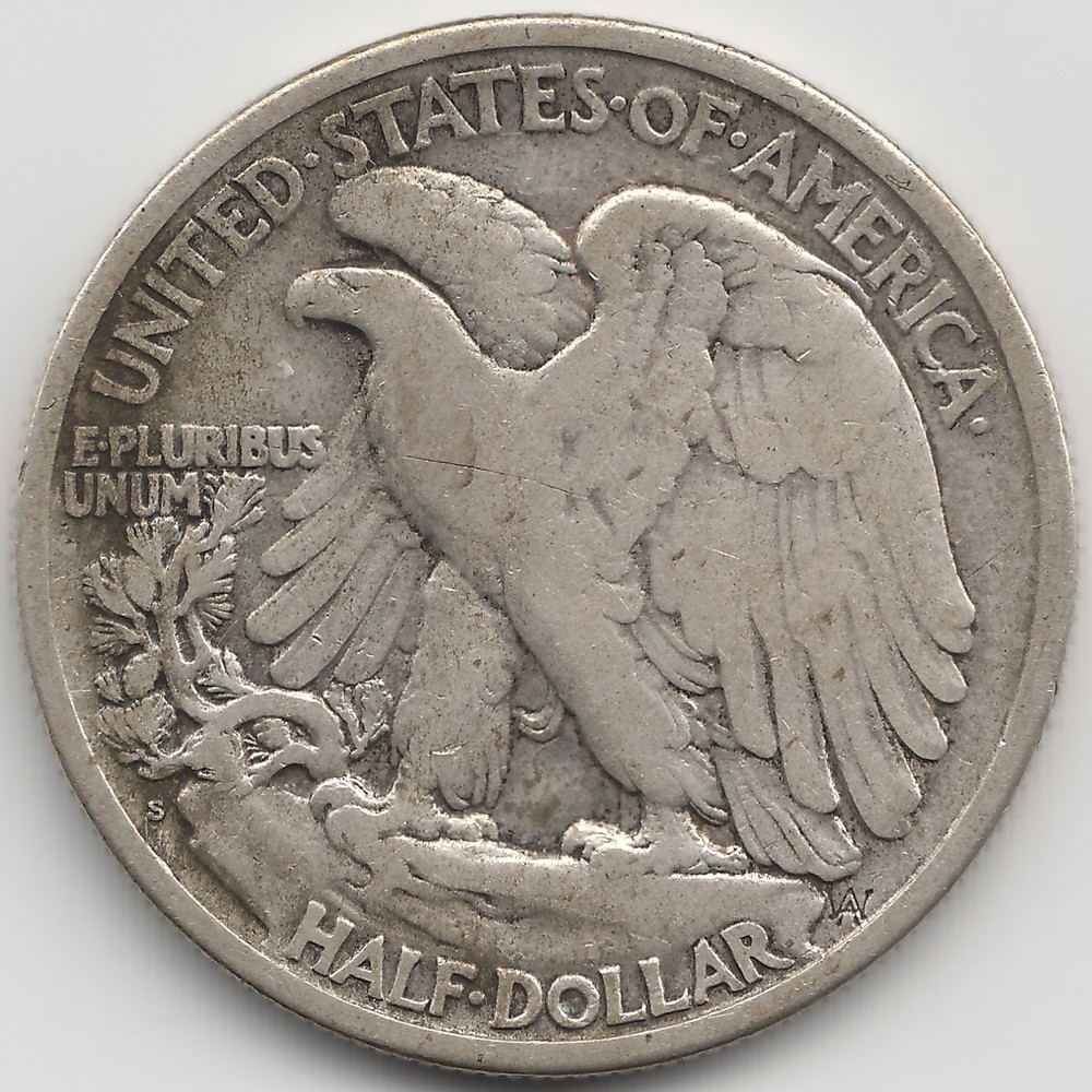 1917 S Reverse Walking Liberty Half Dollar, F, scratched