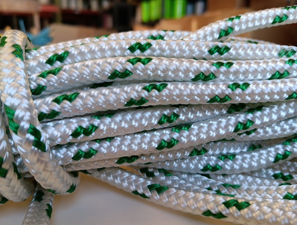 5/16 x 94 ft. Double Braid-Yacht Braid polyester rope hank. White/Green