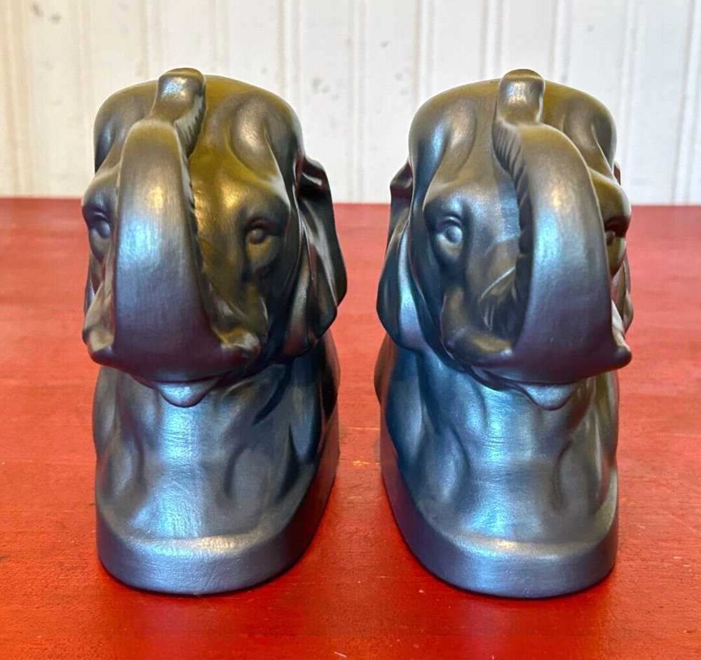 Ceramic Trunks Up Gray Elephant Head Bookends 1981