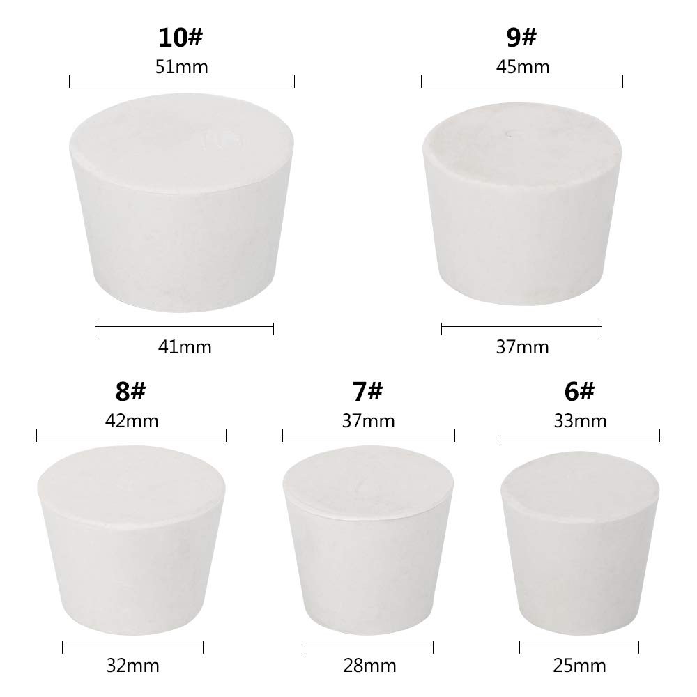5 Pieces 5 Assorted Sizes #6 - #10 Solid Rubber StoppersEach Size One Assortment