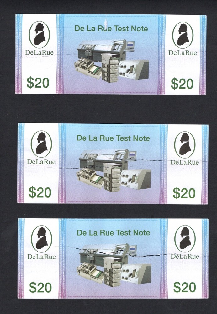 De La Rue (GBR), 3 Test Note 20$ , Tears in the middle