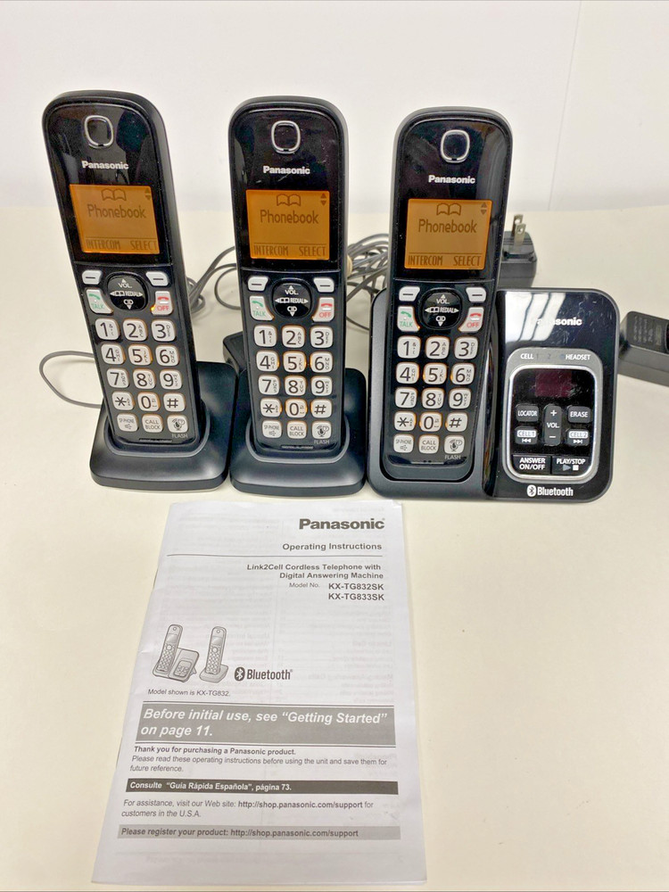 Panasonic Cordless Phone System KX-TG833SK Bluetooth Link2Cell All 3 Working