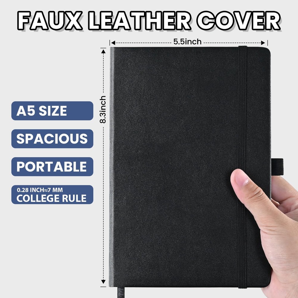 SUIN Lined Journal Notebook, Leather Hardcover for Work, Black 1-Pack