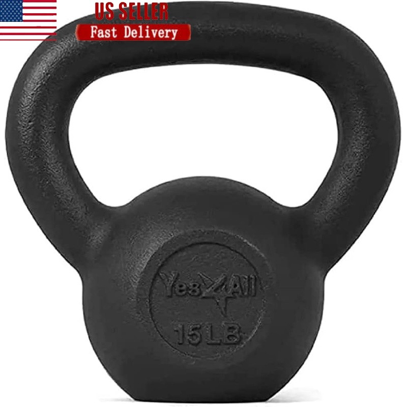 15LBS Solid Cast Iron Kettlebell Strength Training Cardio Fitness Exercise New