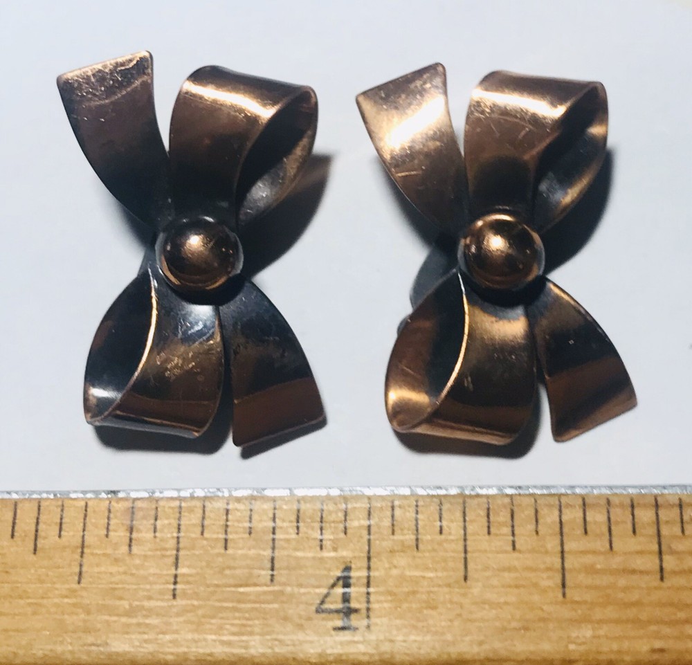 Vintage Copper Bow Clip Earrings