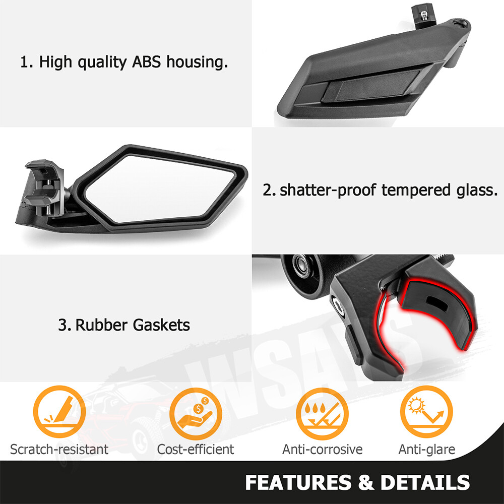 UTV 2'' Adjustable Rear-View Side Mirrors For Can-Am Commander 800 1000 R Max