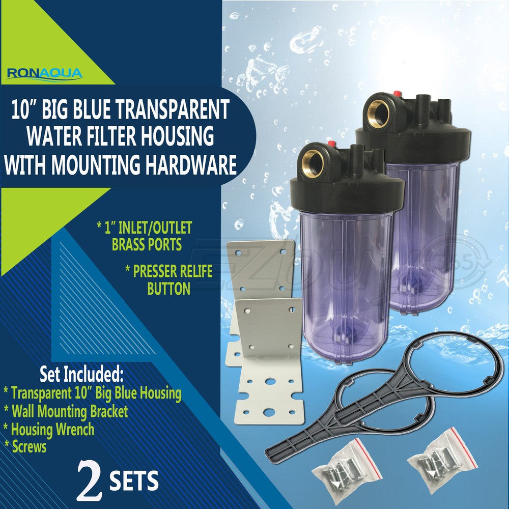 2 Transparent Big Blue Housings 10" for Whole House Water Filtration System.
