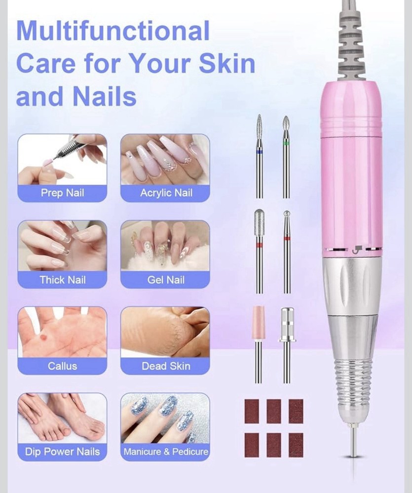 Electric Nail Drill Professional: Rechargeable Nail File with Bits