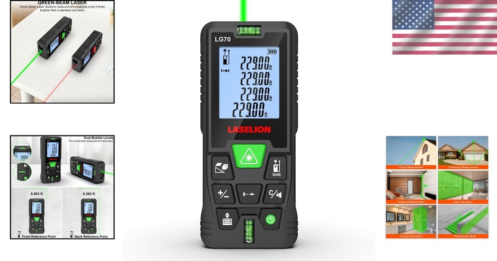 Multi-Function Green Laser Measuring Tool - Area and Volume Measurement, 229ft