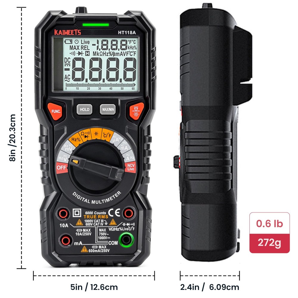 KAIWEETS Digital Multimeter TRMS 6000 Counts Voltmeter 6000 counts, black