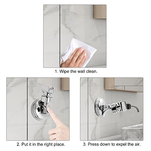 Suction Cup Shower Head Holder Adjustable Height Wall Mount Silver (2 Pack)