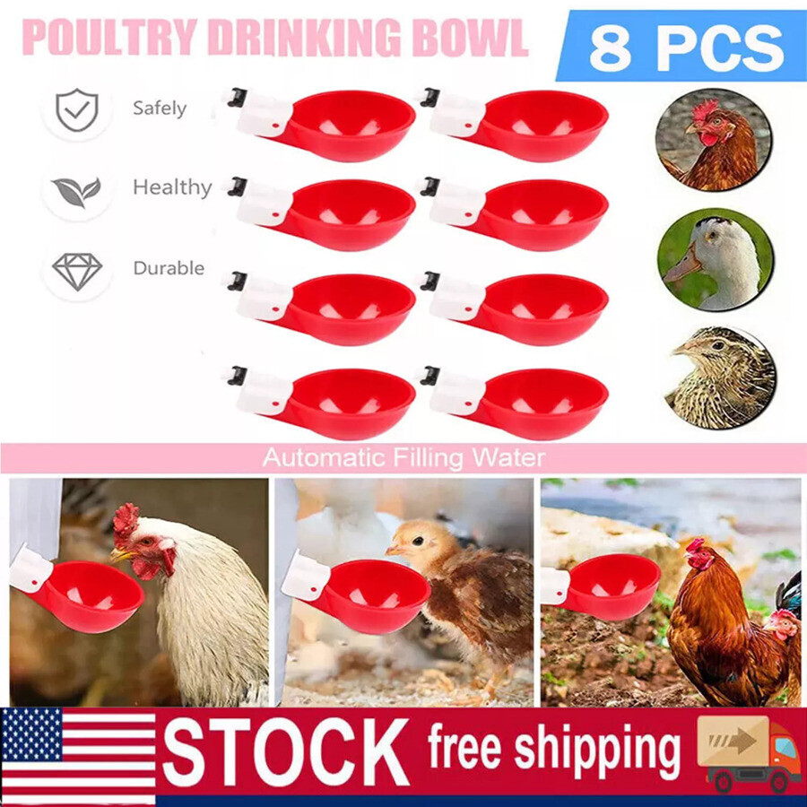 8X Poultry Water Drinking Cups Chicken Hen Plastic Automatic Drinker Feeder